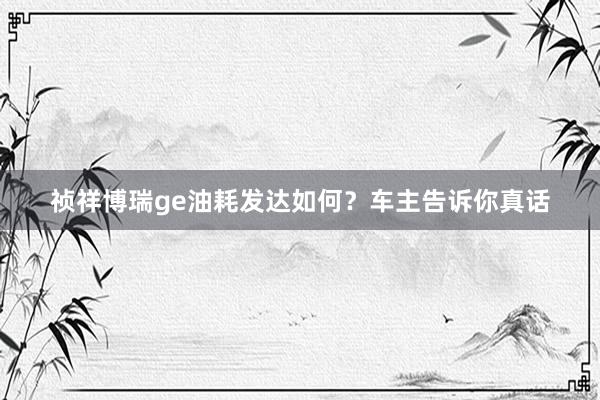 祯祥博瑞ge油耗发达如何？车主告诉你真话